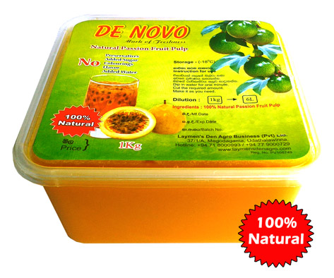 De Novo Fresh, 100% Natural Passion Fruit Puree 1 kilogram pack