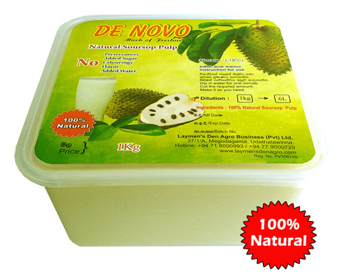 De Novo Fresh, 100% Natural Soursop Pulp 1 kilogram pack